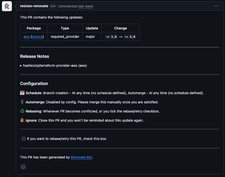 A sample PR created by Renovate